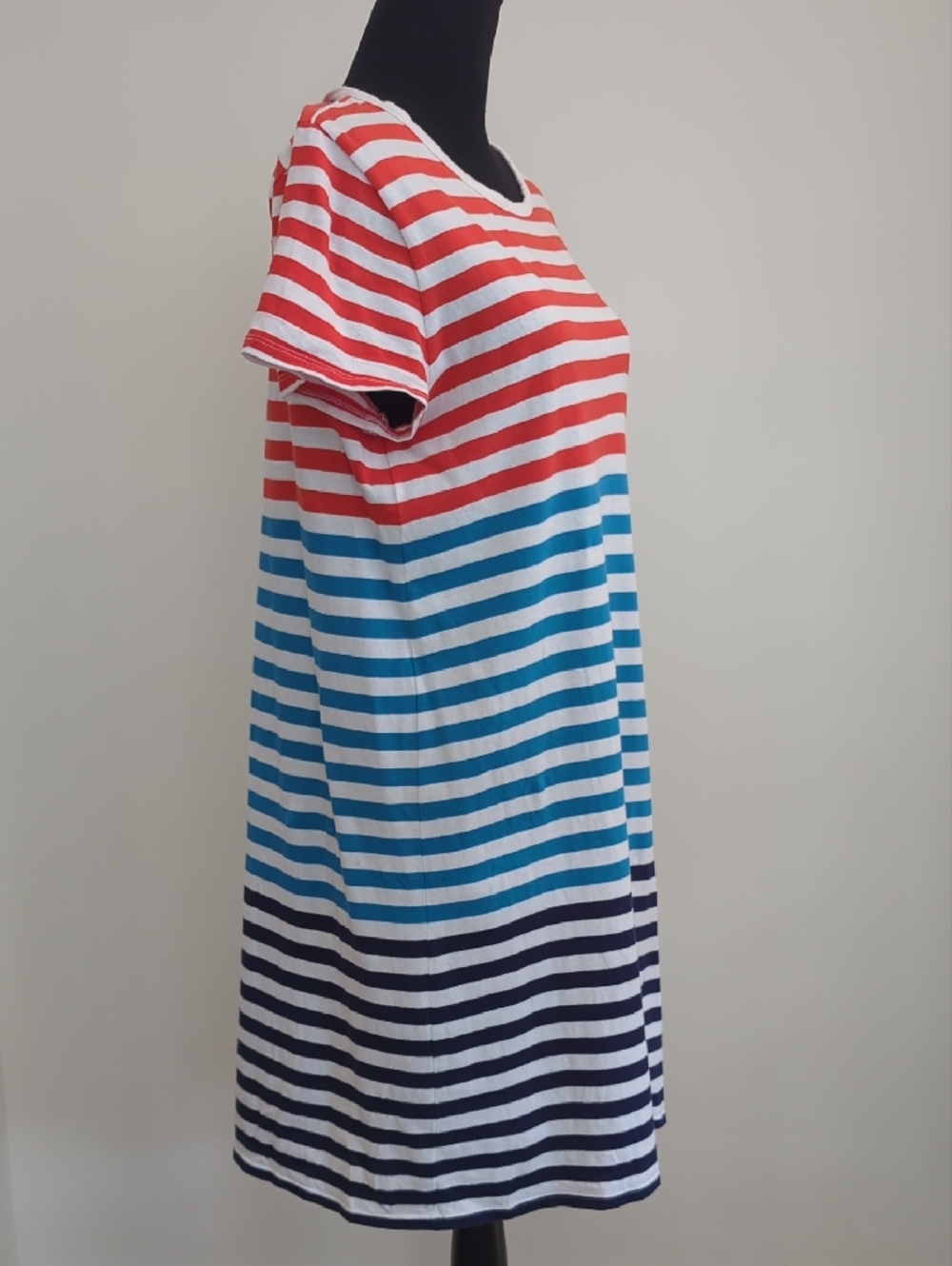 J.Crew Striped T-Shirt Dress Red White Blue Ombre Crew Neck Patriotic LARGE - Picture 6 of 9